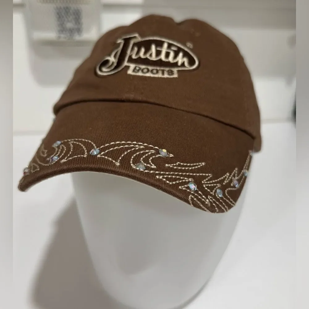 Justin Boots Chocolate Brown Embroidered Cap EUC